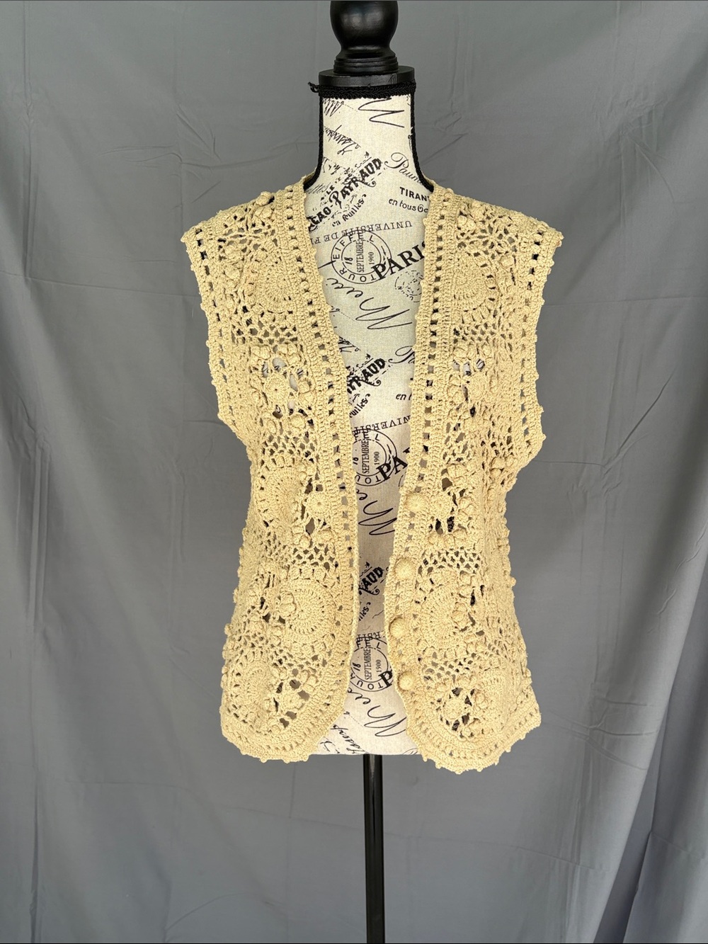 Actif Vintage-Style Crochet Sleeveless Cardigan Vest Boho Cottagecore  Sz S